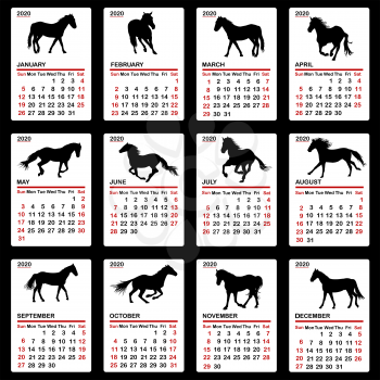 2020 calendar with horses silhouettes