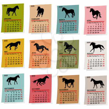 2020 vintage calendar with horses silhouettes