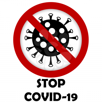 Stop Covid 19 sign with black and white virus