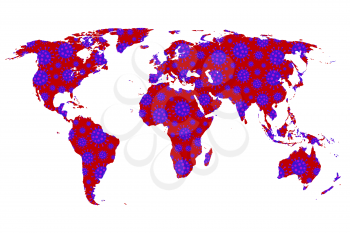 Stylized World map with Coronavirus (Covid-19) over entire world