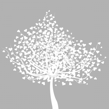 Abstract white tree with heart shape leaves, romantic greeting card