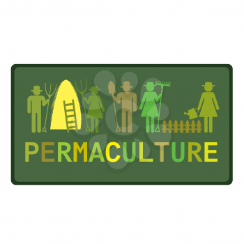 Permaculture concept with stylized pictograms of workers