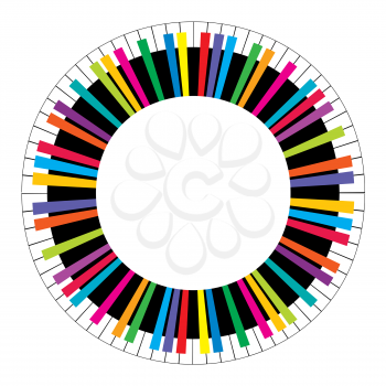 Abstract colored circular piano keys on white background