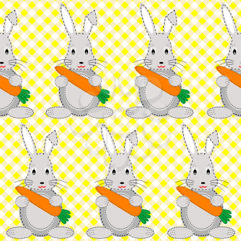 Cartoon rabbits with carrots seamless pattern