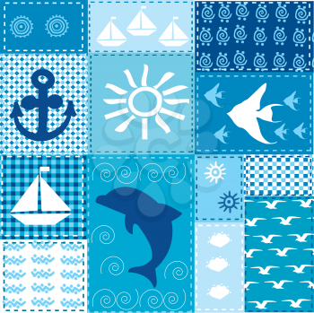 Marine patchwork with blue elements
