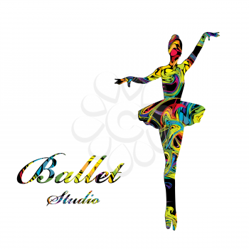 Ballet studio poster with colored silhouette of ballerina