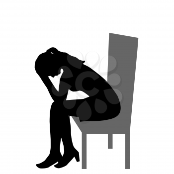 Sad woman sitting on a chair and  holding her head in her hands