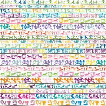 Colorful background with ancient Egyptian hieroglyphs and symbols