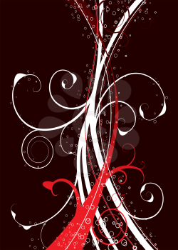 Royalty Free Clipart Image of a Red and White Flourish on Black