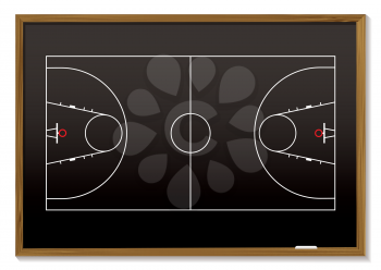 Royalty Free Clipart Image of a Basketball Court on a Blackboard