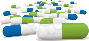 Royalty Free Clipart Image of Blue and Green Pills