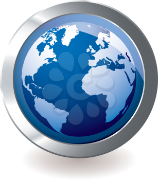 Royalty Free Clipart Image of a Blue Globe With a Silver Ring