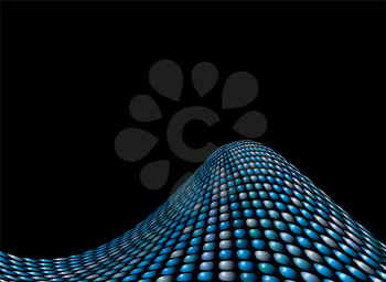 Royalty Free Clipart Image of a Blue Dotted Wave on Black