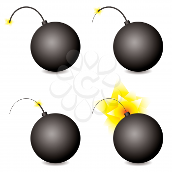 Royalty Free Clipart Image of a Cartoon Bomb With the Fuse Burning