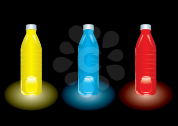 Royalty Free Clipart Image of Three Beverage Bottles