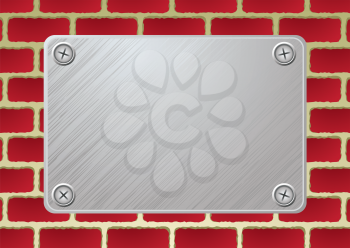 Royalty Free Clipart Image of a Brick Wall With a Silver Plate