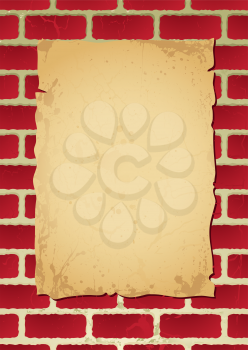 Royalty Free Clipart Image of Paper on a Brick Wall