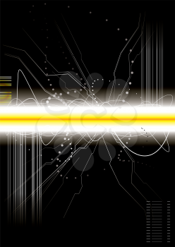 Royalty Free Clipart Image of a Black Background With a Yellow and White Horizontal Band