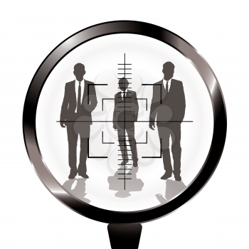 Royalty Free Clipart Image of Three Men in a Rifle Scope