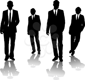Royalty Free Clipart Image of Four Male Silhouettes in Suits