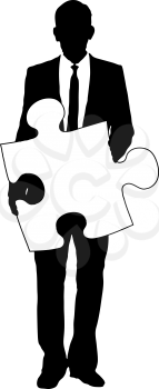 Royalty Free Clipart Image of a Man in a Suit With a Puzzle Piece