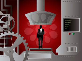 Royalty Free Clipart Image of a Man Standing Around Machinery