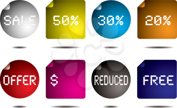 Royalty Free Clipart Image of Eight Discount Buttons