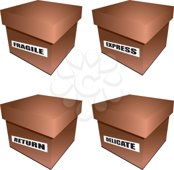 Royalty Free Clipart Image of Four Cardboard Boxes
