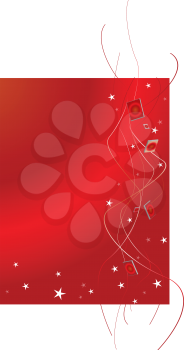 Royalty Free Clipart Image of a Red Background With Falling Stars and Ribbons