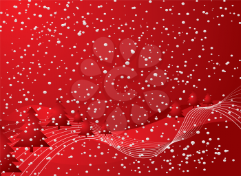 Royalty Free Clipart Image of a Red Christmas Background With Snow