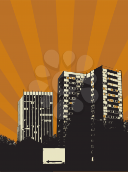 Royalty Free Clipart Image of a City Against Orange