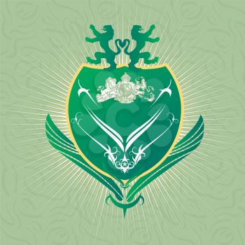 Royalty Free Clipart Image of a Crest on a Green Background