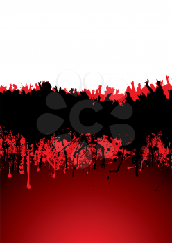 Royalty Free Clipart Image of a Crowd in Silhouette in Front of a Red Dripping Border