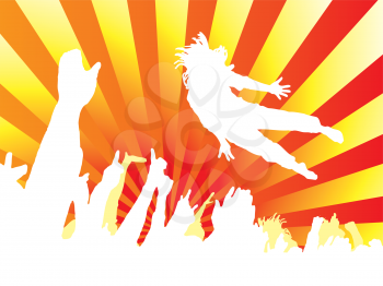 Royalty Free Clipart Image of a Guy Jumping Into a Crowd