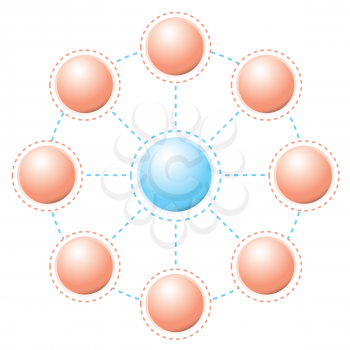 Royalty Free Clipart Image of Circles Joined by Dotted Lines
