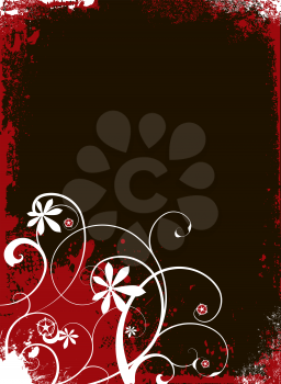 Royalty Free Clipart Image of a Black and Red Background With a Floral Flourish