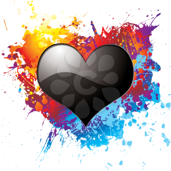 Royalty Free Clipart Image of a Black Heart on a Rainbow