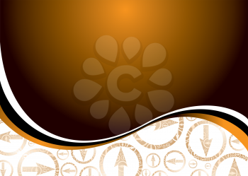 Royalty Free Clipart Image of a Background With a Wavy Line and Arrows in Circles Below It