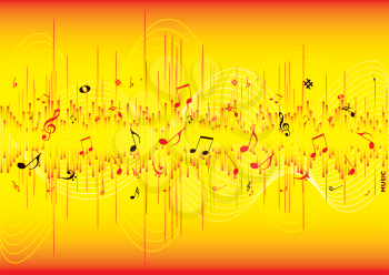 Royalty Free Clipart Image of a Red and Yellow Musical Background