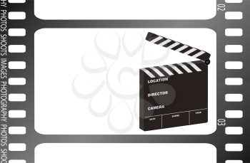 Royalty Free Clipart Image of a Clapper Board and a Film Strip