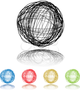Royalty Free Clipart Image of a Scribble Ball With Five Smaller Ones