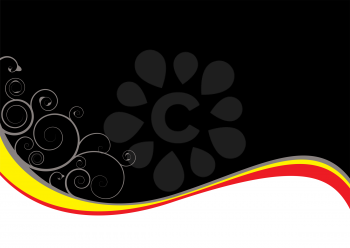 Royalty Free Clipart Image of a Black and White Background Split By Grey, Yellow and Red