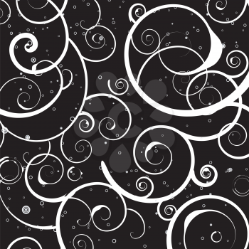 Royalty Free Clipart Image of a Black Background With White Flourishes