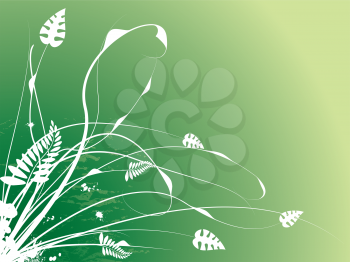 Royalty Free Clipart Image of a Leaf Flourish on a Green Background