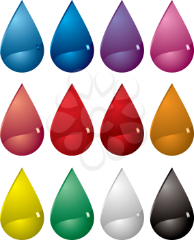 Royalty Free Clipart Image of a Set of Coloured Drops