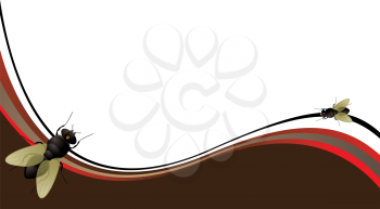 Royalty Free Clipart Image of a White and Brown Wave With Flies