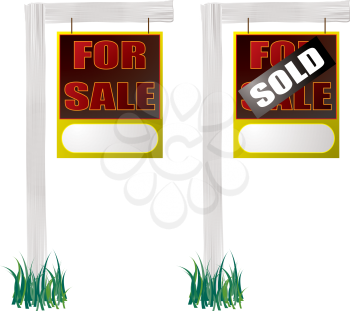 Royalty Free Clipart Image of For Sale and Sold Signs