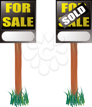 Royalty Free Clipart Image of a For Sale and Sold Signs