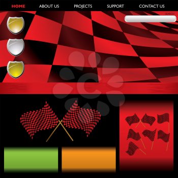 Royalty Free Clipart Image of a Background With Checkered Flags and Shields