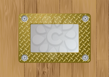 Royalty Free Clipart Image of a Gold and Silver Plate on Wood